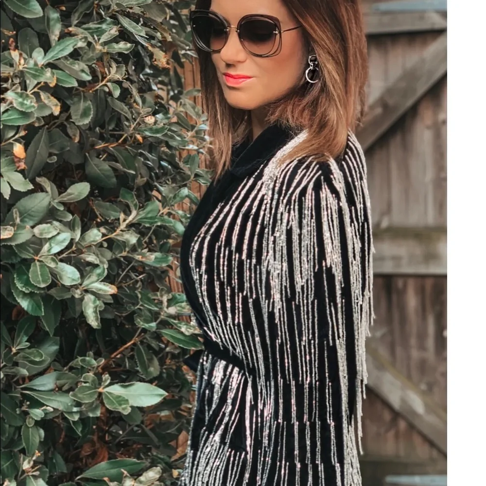 ASOS edition velvet beaded fringe blazer - Picture 7 of 8